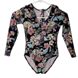 Art Class Kids Swim One Piece - Floral Black